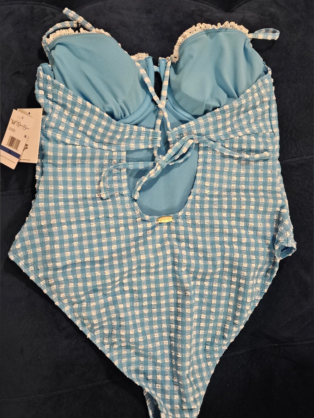 Jessica Simpson Blue Gingham One-Piece Swimsuit with Molded Cups - Picture 3 of 5